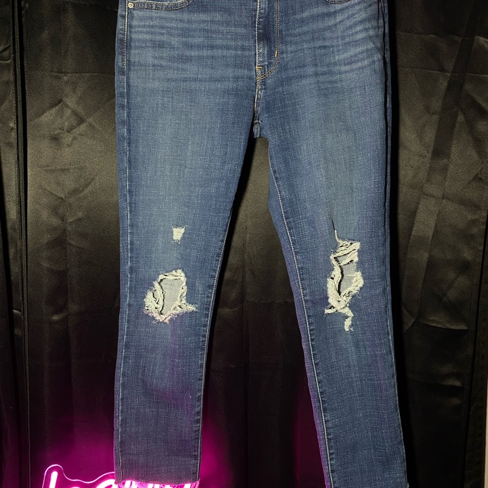 Levi's Blue Distressed Ankle Cropped Jeans
